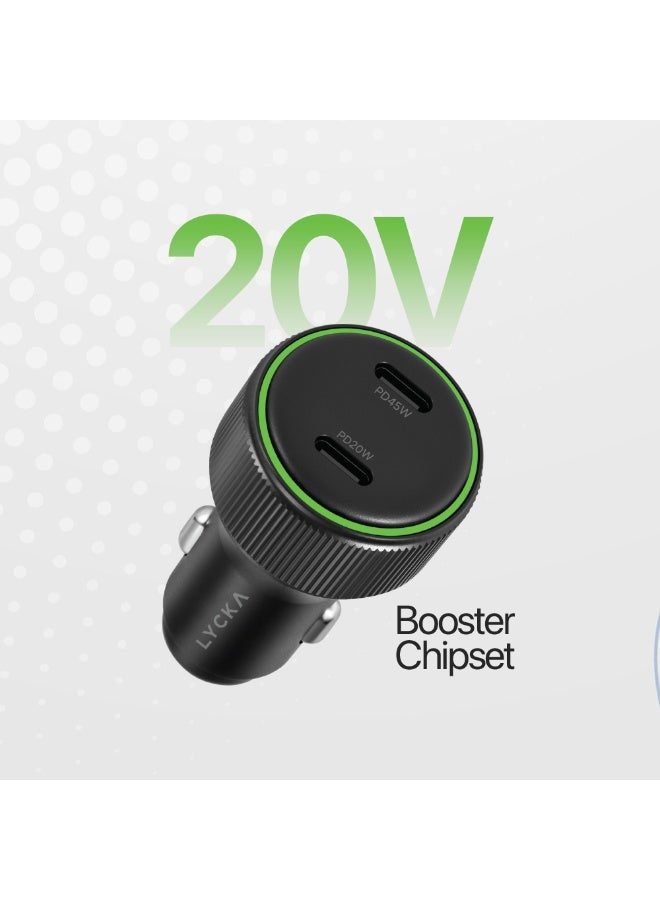 LYCKA Rocket CC65 65W Dual Port Fast Car Adapter Black - Image 3